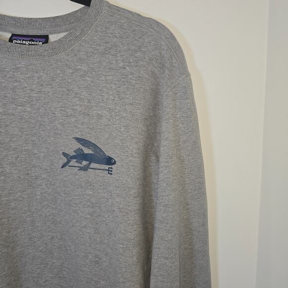 Patagonia Sweatshirt Men’s M Gray Flying Fish Organic Cotton Blend Crewneck - Picture 3 of 9